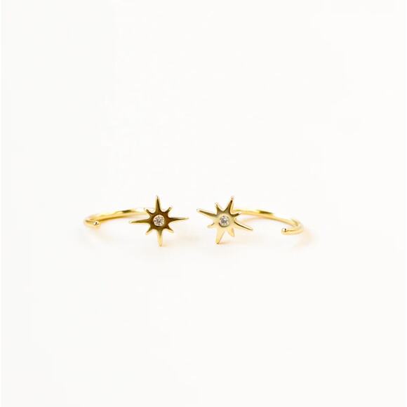 NEW ANTHROPOLOGIE JaxKelly Starburst Icon 18kt Tiny White CZ Stone Hoop Earring - Picture 8 of 8